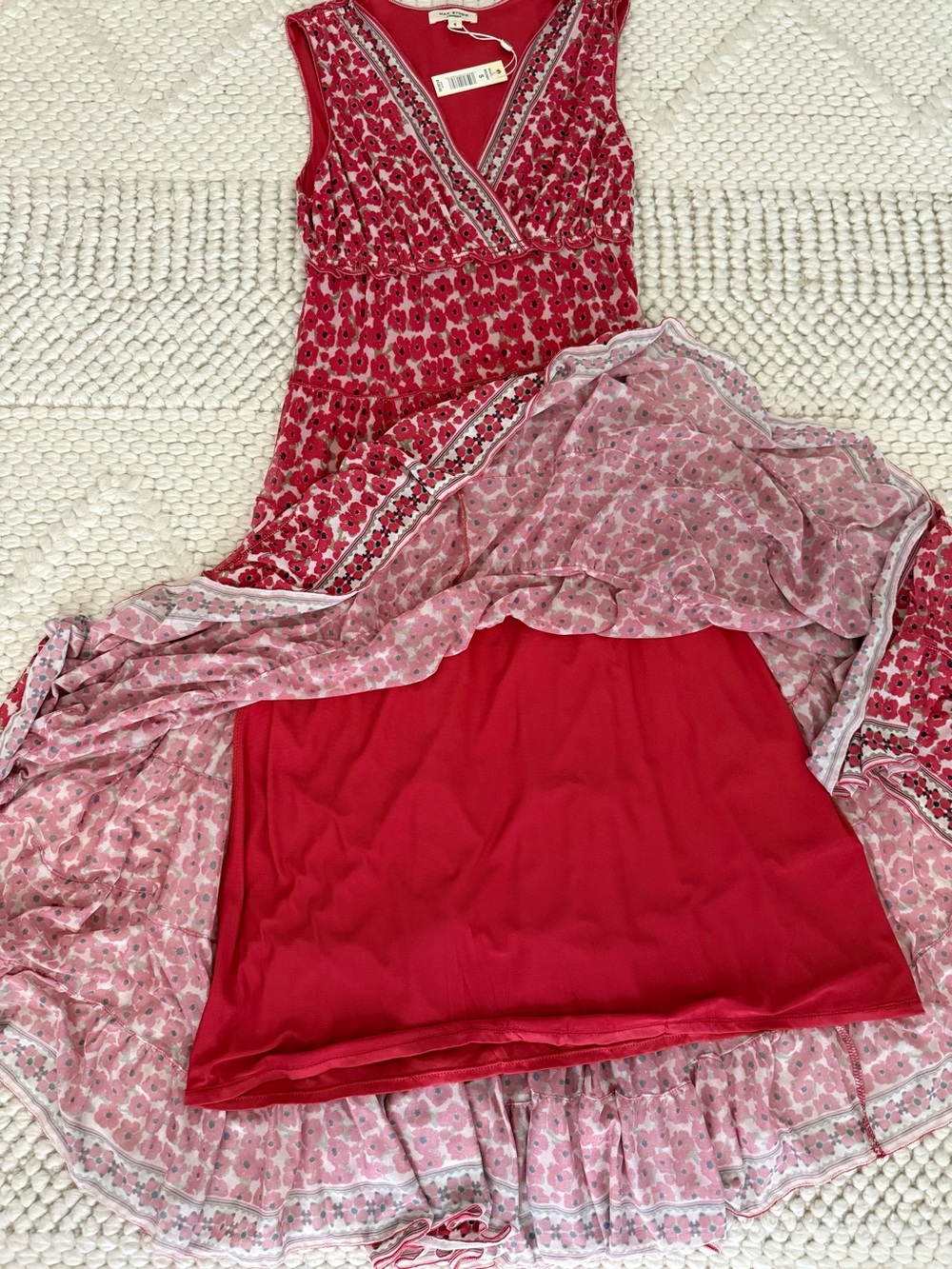 Max Studio Red Floral V-Neck Tiered Maxi Skirt - Picture 5 of 5